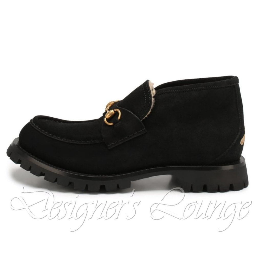 ⚡️SOLD! NEW GUCCI Horsebit Black Suede Shearling Bee Loafer Ankle Boot 8G/US 8.5 - Picture 9 of 10